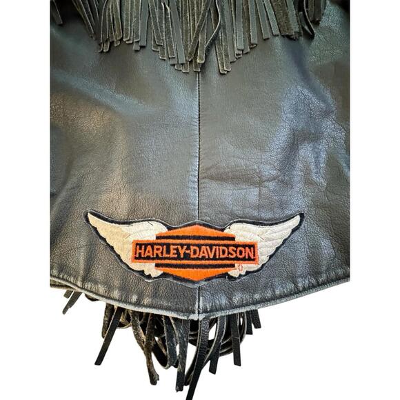 Harley-Davidson Jackets & Blazers - Womens Vintage Harley Davidson Black Leather Fringe Motorcycle Biker Jacket 14